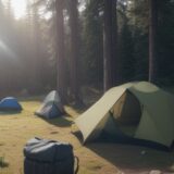 【タープ】夏のキャンプで日差しを避ける | 設営の手順と道具の選び方 をイメージした 広角の風景、夏 の写真