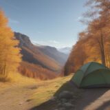 【機能性タイツ】秋の山歩きで足の疲れを軽減 | 血流を促す着用感で歩く をイメージした 広角の風景、ハイキング、秋 の写真