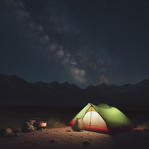【キャンプ】夏の最適時期 | 山の頂上付近で星を眺めて過ごす夜の時間 をイメージした 広角の風景、夏、山、山頂 の写真