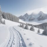 【雪山】冬の登山コースを歩く | 雪の白さが広がる山頂への道のり をイメージした 広角の風景、山、雪景色、登山道、ハイキング、冬、雪景色 の写真