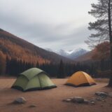 【キャンプ用品】秋の山で使うテント選び | キャンプ飯に合う道具の準備 をイメージした 広角の風景、山、秋 の写真
