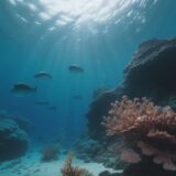 【フィン】水辺から海に潜り魚を探す | 海底に広がる景色と生き物の動き をイメージした 広角の風景 の写真