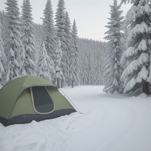 【キャンプ用具】野外での使い方 | 冬の森で過ごす夜の準備 をイメージした 広角の風景、森、冬 の写真