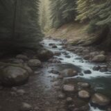 【川の水温】夏の山歩きで立ち寄る渓流 | 足先から伝わる冷たさ をイメージした 広角の風景、川、ハイキング、夏、山 の写真