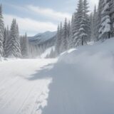 【スノーボード】雪山で冒険に出る | パウダーの中を滑り降りる をイメージした 広角の風景、雪景色、山 の写真