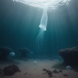 【クラゲ】夏の海を漂う姿 | 体の透明さと浮遊生物の生態観察記録 をイメージした 広角の風景、夏 の写真