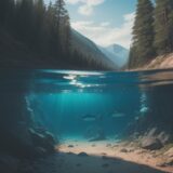 【水泳】フィンを使い潜る湖の水質 | 夏の透明度と底まで見える景色 をイメージした 広角の風景、湖、夏 の写真