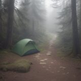 【降水確率】登山道で雨に遭った時の備え方 | 持っていく傘と装備の選び方 をイメージした 広角の風景、登山道、ハイキング の写真