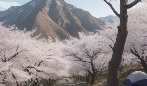 【桜】山の中の登山道を歩くルート | 春になって景色が変わる山の風景