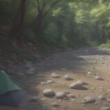 【水中昆虫】夏の川底で石をどかして生き物を探す | 生態系のつながりを見る をイメージした 広角の風景、夏、川 の写真