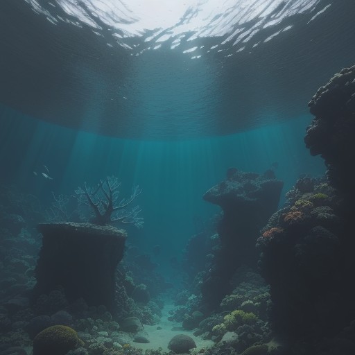 【スキューバダイビング】潜る時の呼吸とリズム | 海底に広がる光景 をイメージした 広角の風景 の写真