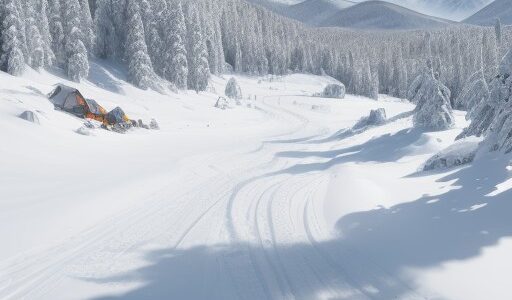 【スキー】雪山の斜面から麓まで一気に滑り降りる | 冬の景色とルート選び