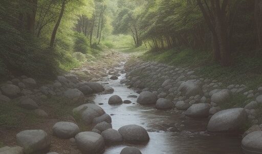 【河川】夏の水辺を歩いて過ごす時間 | 岩の間を流れる水の音と風の通り道