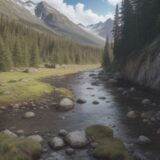 【水流】川の流れにある物理の仕組み | 渓流で魚が潜む場所の見つけ方 をイメージした 広角の風景、川、山 の写真