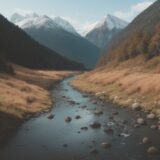 【清流】川の流れが作る音を聞きながら歩く | 山の中の水辺で過ごす時間 をイメージした 広角の風景、川、山 の写真