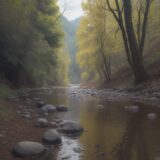 【川の安全】雨上がりの増水と濁り | 水質の変化への備え をイメージした 広角の風景、川 の写真