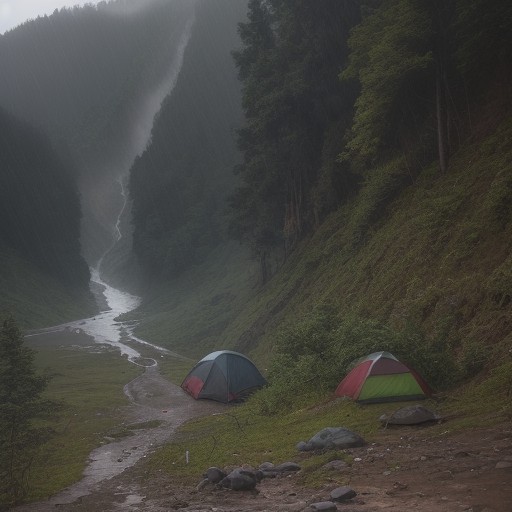 【雨の登山】大雨による土砂崩れや川の増水 | 山で身を守るための避難方法 をイメージした ハイキング、山 の写真