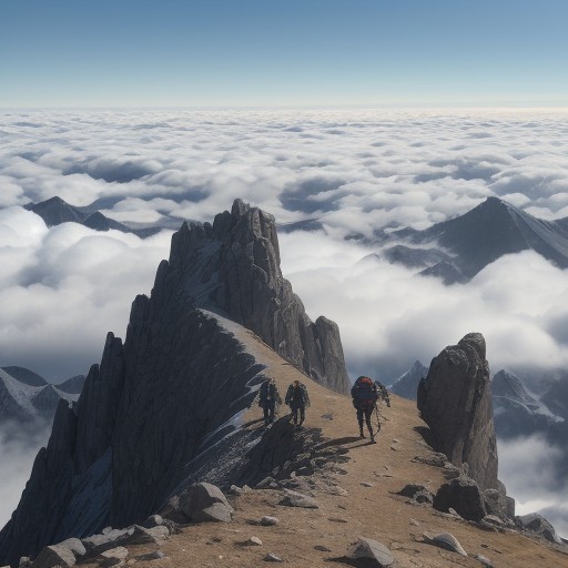 【登山】山頂へ到達した瞬間の達成感 | 足元に広がる雲海と空の青さ をイメージした ハイキング の写真
