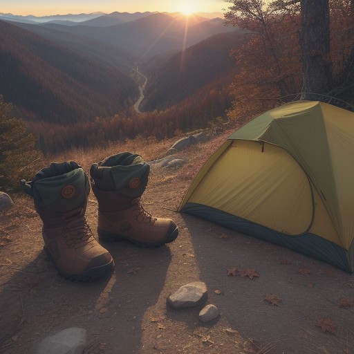 【登山用品】山歩きに揃える持ち物のチェックリスト | 紅葉の山道を歩く準備 をイメージした 秋、ハイキング、登山道、夕日、登山道、ハイキング の写真