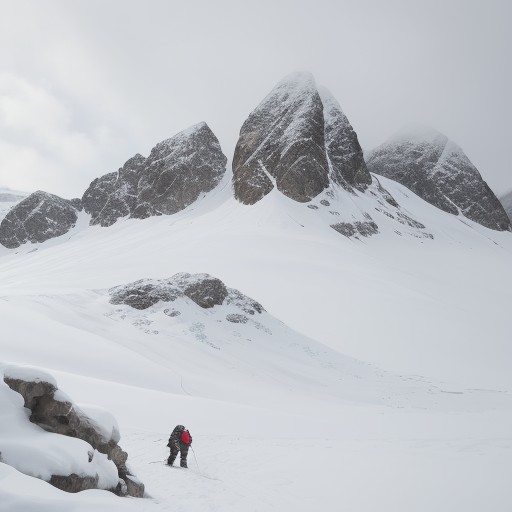 【冬山】雪が降り積もる登山道を歩く | 山頂から見渡す景色と準備する持ち物 をイメージした 冬、雪景色、山 の写真