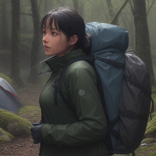 【防水ジャケット】雨の中を歩く登山道 | 撥水加工で濡れを防ぐ選び方 をイメージした 夏、ハイキング の写真