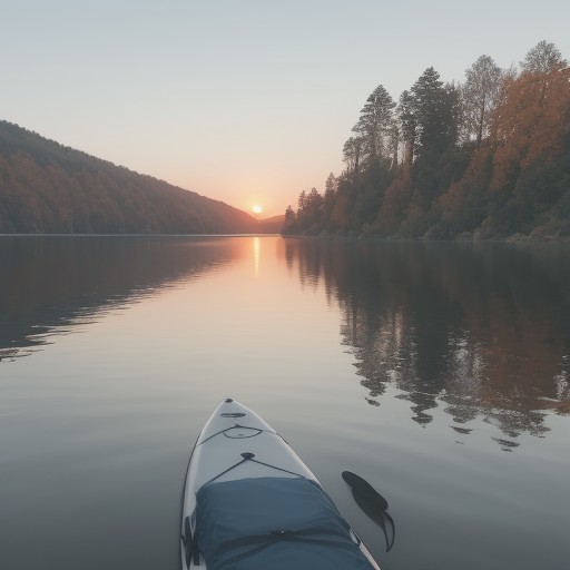 【パドルボード】湖面をゆっくり進む時間 | 秋の山々に囲まれた水上の風景 をイメージした 秋、湖 の写真
