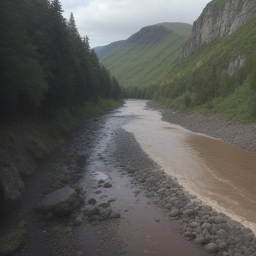 【急流】増水による河川の氾濫状況 | 浸水エリアを避けるルート選び をイメージした 夏、川 の写真