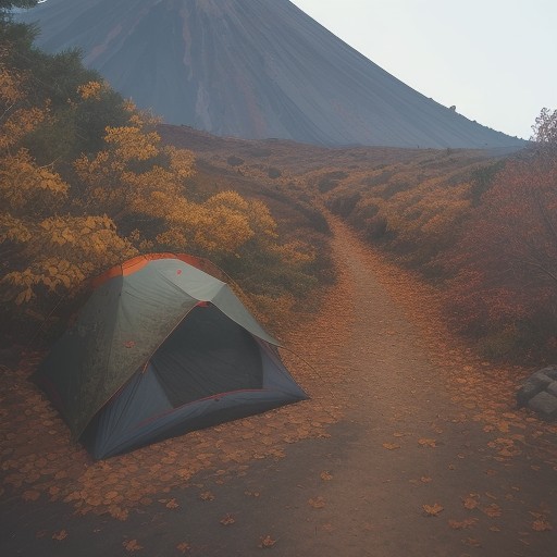 【火山】噴火の危険がある登山道 | 秋の紅葉と避難路の確認 をイメージした 秋、登山道、ハイキング の写真