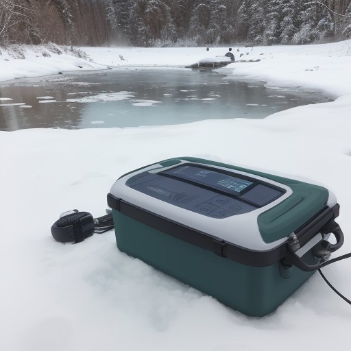【水中探知機】音波で魚の反応を検知して場所を特定 | 冬の湖での釣り方法 をイメージした 冬、湖、冬 の写真
