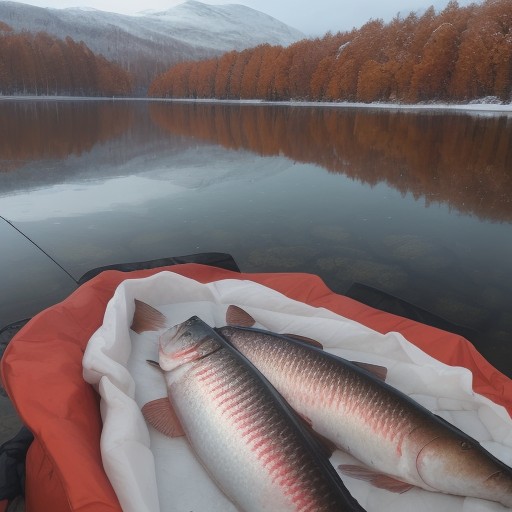 【釣り餌】栄養成分から考える選び方 | 秋の湖畔で狙う大物の釣り をイメージした 秋、冬、湖 の写真