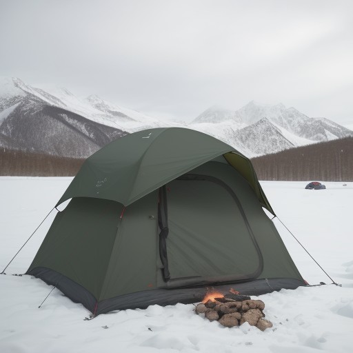 【クッカー】山のキャンプで作る料理 | 冬の屋外で食べる食事 をイメージした 冬、山 の写真