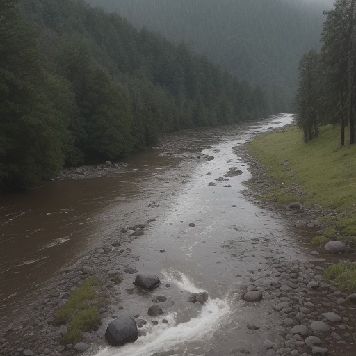 【川の天気予報】降水確率を確認して | 川の増水を避けて釣り場へ向かう をイメージした 川 の写真