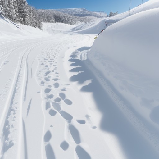 【スキー】雪山の斜面から麓まで一気に滑り降りる | 冬の景色とルート選び をイメージした 冬、雪景色 の写真