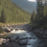 【イワナ】渓流での釣り方の基本 | 夏の山の川でポイントを狙う方法 をイメージした 広角の風景、夏、山、川 の写真