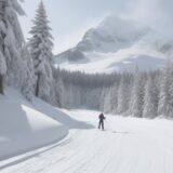 【スキー】速度を上げるための滑り方 | 雪山の斜面で意識する姿勢と視線 をイメージした 広角の風景、雪景色 の写真