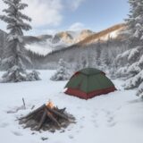 【キャンプ用品】焚き火を囲む道具を揃える | 冬の寒さに備える準備 をイメージした 広角の風景、冬 の写真