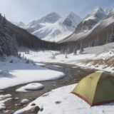 【山の天気予報】温暖化で変わる雪解けの時期 | 春の登山道に残る雪の状態 をイメージした 広角の風景、山、雪景色、登山道、ハイキング、春、雪景色 の写真