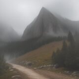 【防水ジャケット】雨の日の登山 | 霧が立ち込める山道を歩くための装備 をイメージした 広角の風景、ハイキング、山、ハイキング の写真