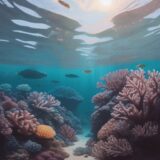 【海洋生物】サンゴ礁に集まる魚たち | 夏の海で見つけた生態系の繋がり をイメージした 広角の風景、夏 の写真