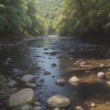 【川の温度】流水が作る環境の変化 | 夏に魚が潜むポイントを探す をイメージした 広角の風景、川、夏 の写真