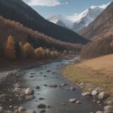 【渓流フィッシング】山の中の川を守る | 自然への配慮と釣りのルール をイメージした 広角の風景、山、川 の写真
