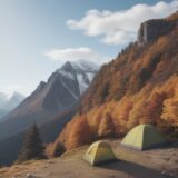 【地図とコンパス】紅葉の山道でのルート選び | 方角を確認する手順 をイメージした 広角の風景、秋、山 の写真