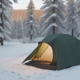 【寝袋】雪山でのキャンプで使う道具 | 選び方と準備の注意点 をイメージした 広角の風景、冬 の写真