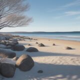 【貝殻】海辺で拾い集める時間 | 冬の砂浜に落ちている自然の形 をイメージした 広角の風景、冬 の写真