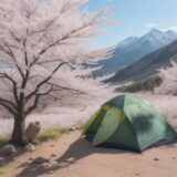 【登山】春の山道を歩いて巡るコース | 山桜と新緑が混ざり合う景色 をイメージした 広角の風景、ハイキング、山、登山道、春 の写真