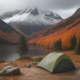 【防水ジャケット】秋の雨の中での登山 | 撥水機能で汗を逃がし体温を守る をイメージした 広角の風景、ハイキング、秋 の写真