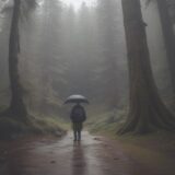 【レインジャケット】軽量モデルの選び方 | 雨の中を歩く登山の装備 をイメージした 広角の風景、ハイキング の写真
