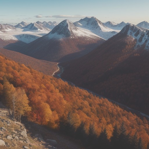 【登山】秋の山道を歩いて巡るルート | 山頂から眺める紅葉の景色を記録する をイメージした 広角の風景、ハイキング、山、登山道、秋、秋 の写真