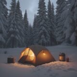 【キャンプ用品】冬の夜に焚き火で使う道具 | 揃えておきたいアイテム一覧 をイメージした 広角の風景、冬 の写真