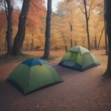 【秋キャンプ】夜の焚き火 | 紅葉が色づく場所で過ごす時間と道具の準備 をイメージした 広角の風景、秋、秋 の写真